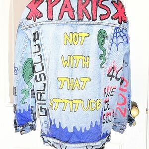 Colorful Graphic Denim Jacket small oversized graffiti Akira Paris J402